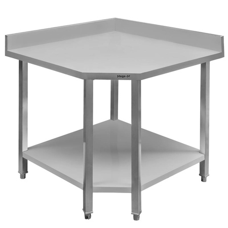 Stół gastronomiczny ze stali nierdzewnej narożny przyścienny z półką Mega-M 90x70x85 cm