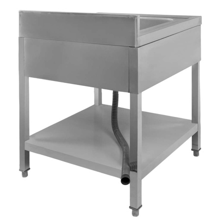 Zlew gastronomiczny jednokomorowy z maskownicą, półką i syfonem z rurą odpływową Mega-M 70x70x85 cm stal nierdzewna