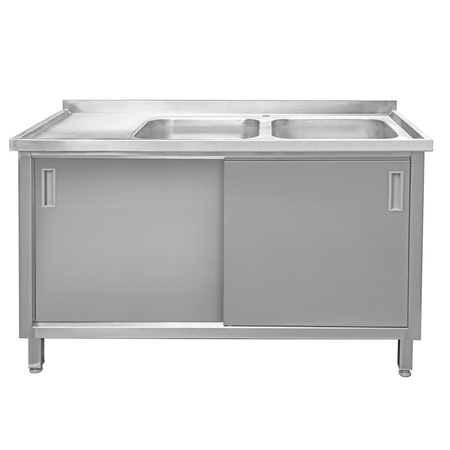 Zlew gastronomiczny spawany dwukomorowy z szafką Mega-M 140x60x85 cm stal nierdzewna