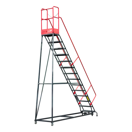 Drabina magazynowa przejezdna pomost magazynowy Mega-M H 357 cm 14 stopni