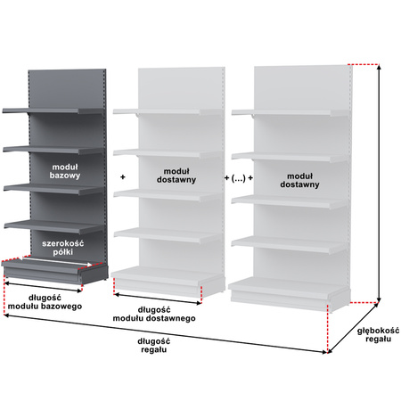 Regał sklepowy Mega-M Merkury przyścienny H-210 cm L-101,5 cm G-47 cm moduł dostawny grafitowy
