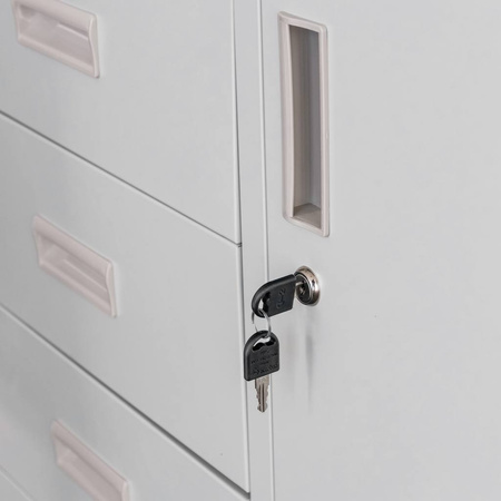 Szafa biurowa metalowa na akta Mega-M WENUS pełne drzwi 4 szuflady S-90 cm G-40 cm H-185 cm szara