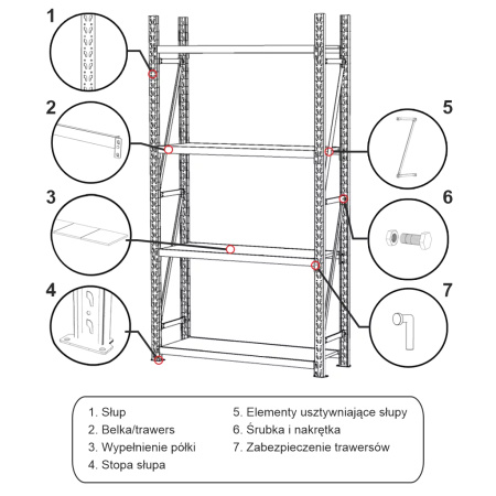 Regał magazynowy 4-półkowy Mega-M FORTIS H-200 cm L-267 cm G-50 cm moduł bazowy N