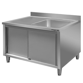 Zlew gastronomiczny spawany z komorą po lewej stronie i szafką Mega-M 120x70x85 cm stal nierdzewna