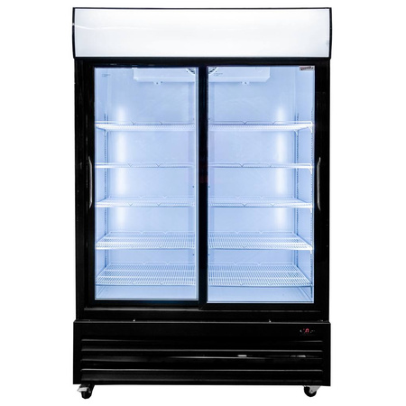 Witryna chłodnicza z drzwiami przesuwnymi 1048L Mega-M RICO i133oświetlenie LED podświetlany górny plafon reklamowy