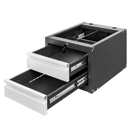 Szafka narzędziowa Mega-M do stołów warsztatowych  2 szuflady S-37 cm x G-48,6 cm x H-34 cm system 01 grafit/front szary N