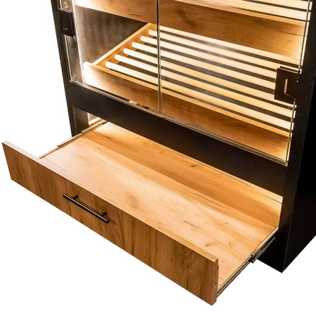 Regał na pieczywo z szybą Mega-M H-205 cm L-100 cm G-58 cm czarny/dąb kraft