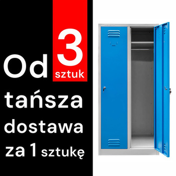 Szafka BHP ubraniowa Mega-M pracownicza 2-drzwiowa S-80 cm szara/niebieski front WYSYŁKA PALETOWA