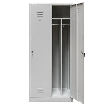 Szafka ubraniowa BHP Mega-M J-80 2 drzwiowa z przegrodami szara S-80 cm G-50 cm H-180 cm skręcana N