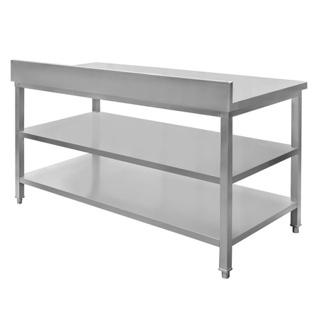 Stół ze stali nierdzewnej przyścienny z 2-ma półkami Mega-M S-150 cm G-60 cm H-85 cm N