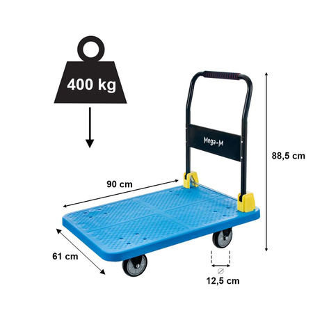 Wózek platformowy Mega-M 400kg 61 cm x 90 cm M niebieski N