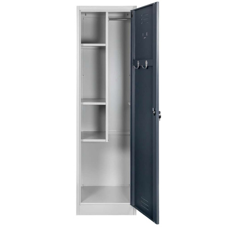 Szafa gospodarcza socjalna Mega-M 1-drzwiowa z półkami S-50 cm szara grafitowy front