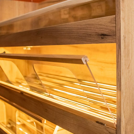 Regał na pieczywo H-180 cm L-125 cm G-60 cm plexi oświetlenie LED dąb kraft