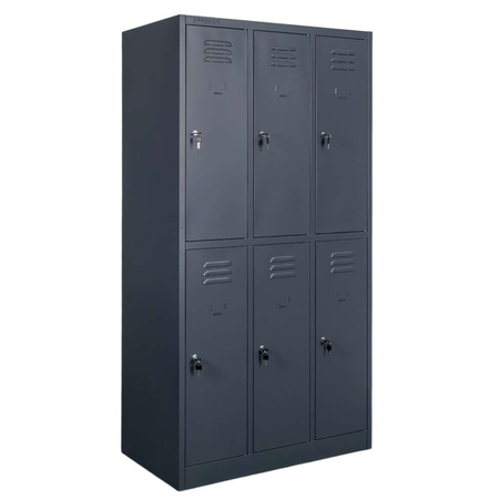 Szafka ubraniowa skrytkowa BHP Mega-M J-90/6 6 drzwiowa grafitowa S-90 cm G-50 cm H-180 cm skręcana N