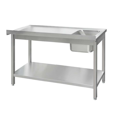 Zlew gastronomiczny spawany z komorą po lewej stronie i półką Mega-M 180x60x85 cm stal nierdzewna