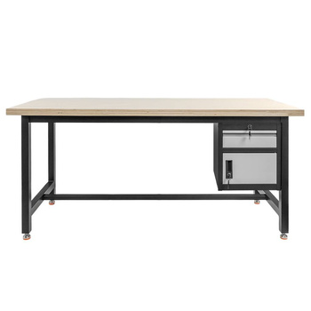 Stół warsztatowy z szafką narzędziową z uchylnymi drzwiami i szufladą Mega-M S-180 cm grafitowy szary front