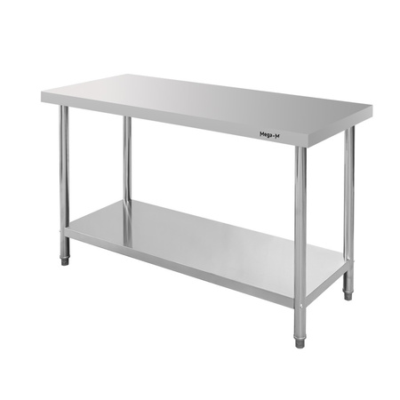 Stół ze stali nierdzewnej centralny z półką Mega-M STANDARD S-140 cm G-60 cm H-85 cm N