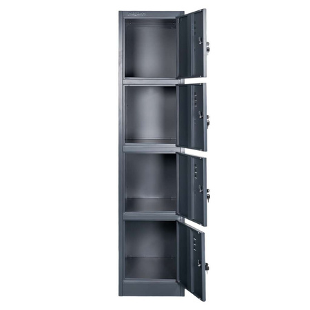 Szafka skrytkowa BHP Mega-M J-40/4 4 drzwiowa grafitowa S-40 cm G-50 cm H-180 cm skręcana N