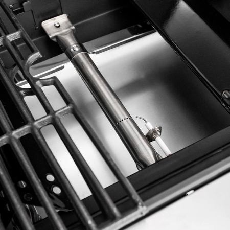 Grill ogrodowy gazowy Mega-M 4+1 ze stolikiem bocznym z pokrywą i drzwiczkami ze stali nierdzewnej reduktor + wąż gazowy