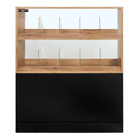 Witryna na cukierki przeszklona Mega-M H-127 cm L-106 cm G-30 cm dąb kraft/czarny