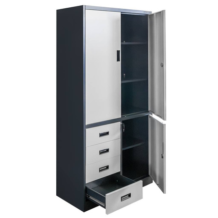 Szafa biurowa metalowa Mega-M WENUS W-12 na akta z szufladami grafitowa / szary front S- 90 cm G- 40 cm H-185 cm skręcana N