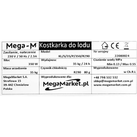 Kostkarka do lodu 35 kg/24 h Mega-M KL/S/35/P/350/R290