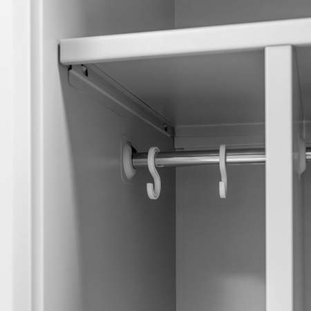 Szafka ubraniowa BHP Mega-M J-80 2 drzwiowa z przegrodami szara/ czerwony front S-80 cm G-50 cm H-180 cm skręcana (wysyłka paletowa) N