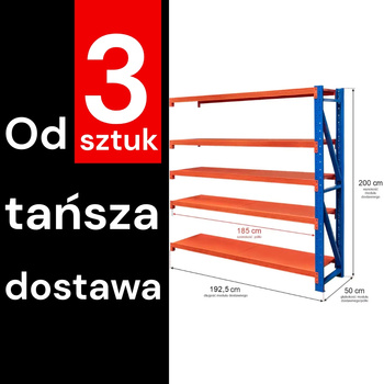 Regał metalowy magazynowy 5-półkowy Mega-M FORTIS LIGHT H-200 cm L-192,5 cm G-60 cm moduł dostawny WYSYŁKA PALETOWA