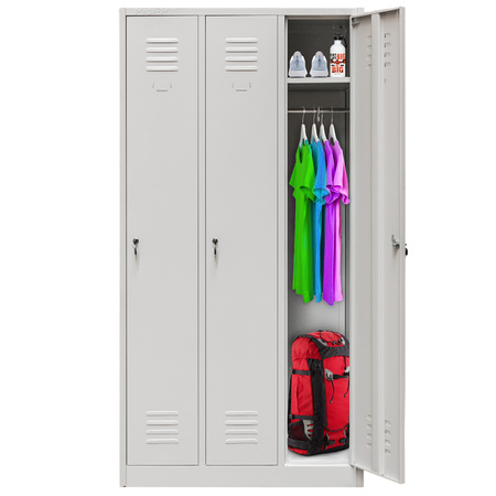 Szafka ubraniowa BHP Mega-M J-90 3 drzwiowa szara S-90 cm G-50 cm H-180 cm skręcana N