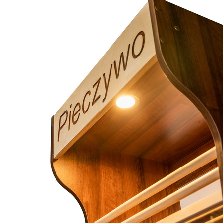 Regał na pieczywo H-200 cm L-60 cm G-50 cm plexi oświetlenie LED orzech ecco