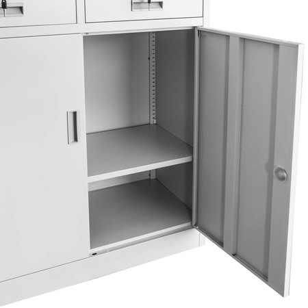 Szafa biurowa metalowa na dokumenty Mega-M WENUS pełne drzwi 2 szuflady S- 90 cm G- 40 cm H-185 cm szara