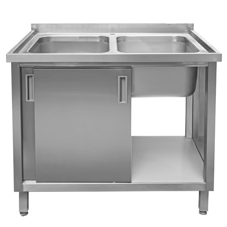 Zlew gastronomiczny spawany dwukomorowy z szafką Mega-M 100x70x85 cm stal nierdzewna