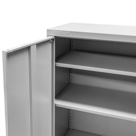 Szafa biurowa metalowa na dokumenty Mega-M pełne drzwi S-90 cm G-40 cm H-140 cm szara