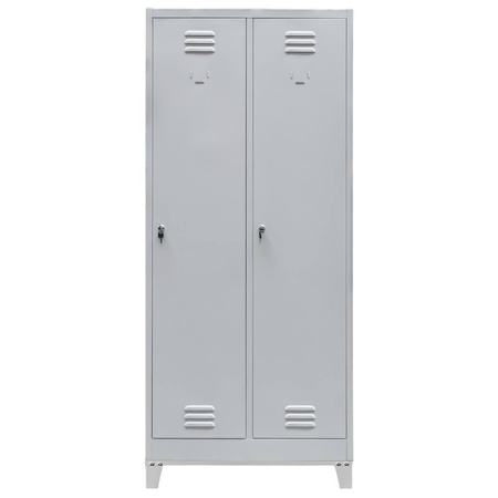 Szafka ubraniowa BHP Mega-M J-80 na podstawie z nóżkami 2 drzwiowa szara S-80 cm G-50 cm H-190 cm skręcana N