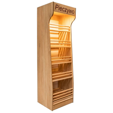 Regał na pieczywo H-200cm L-60cm G-50cm plexi oświetlenie LED dąb sonoma