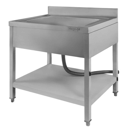 Zlew ze stali nierdzewnej jednokomorowy przyścienny z półką Mega-M S-80 cm G-70 cm H-85 cm N