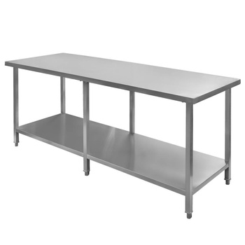 Stół gastronomiczny ze stali nierdzewnej centralny z półką i 6 nogami Mega-M 220x60x85 cm