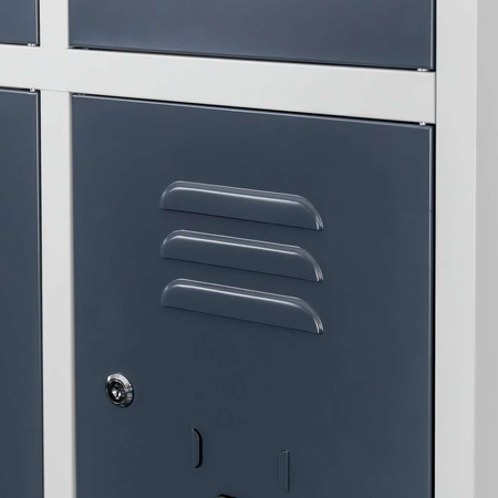 Szafka skrytkowa BHP Mega-M J-90/12 12 drzwiowa szara/ grafitowy front S-90 cm G-50 cm H-180 cm skręcana N