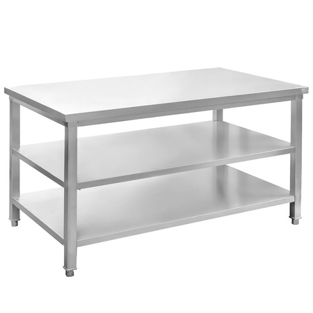 Stół gastronomiczny ze stali nierdzewnej centralny z 2 półkami Mega-M 150x70x85 cm