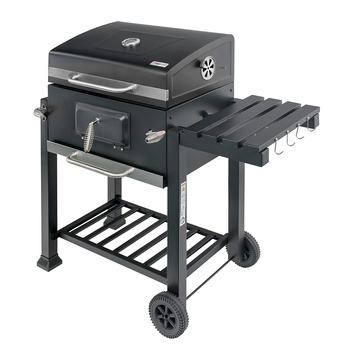 Grill ogrodowy węglowy z pokrywą Mega-M 1x stolik boczny 56x42 cm czarny