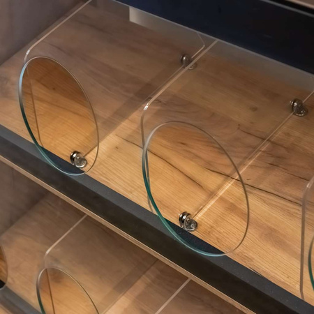 Regał na pieczywo dzielony przeszklony Mega-M H-204cm L-136cm G-62cm dąb kraft/czarny