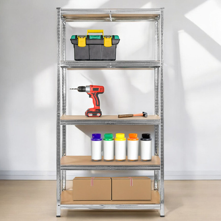 Regał magazynowy Mega-M BASIC H-205 cm L-100 cm G-40 cm 5 półek z MDF 4 mm 175 kg ocynk