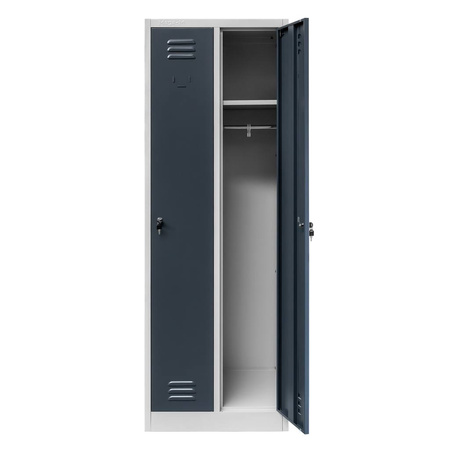 Szafka ubraniowa BHP Mega-M J-60 2 drzwiowa szara/ grafitowy front  S-60 cm G-50 cm H-180 cm skręcana N