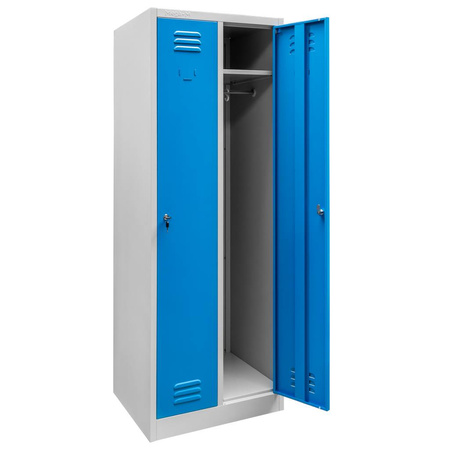 Szafka ubraniowa BHP Mega-M J-60 2 drzwiowa szara/ niebieski front  S-60 cm G-50 cm H-180 cm skręcana (wysyłka paletowa) N