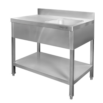 Stół ze stali nierdzewnej przyścienny ze zlewem po prawej stronie i z półką Mega-M S-100 cm G-70 cm H-85 cm N
