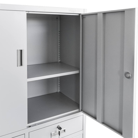 Szafa biurowa metalowa na dokumenty Mega-M WENUS pełne drzwi 2 szuflady S- 90 cm G- 40 cm H-185 cm szara
