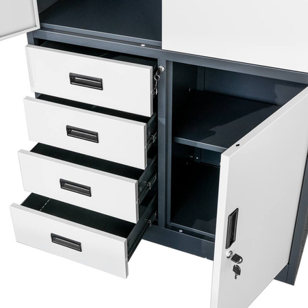 Szafa biurowa metalowa na akta Mega-M WENUS pełne drzwi 4 szuflady S-90 cm G-40 cm H-185 cm grafitowa szary front