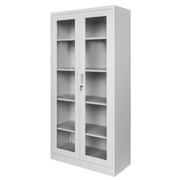 Szafa biurowa metalowa Mega-M WENUS W-05 na dokumenty przeszklone drzwi szara S- 90 cm G- 40 cm H-185 cm skręcana N