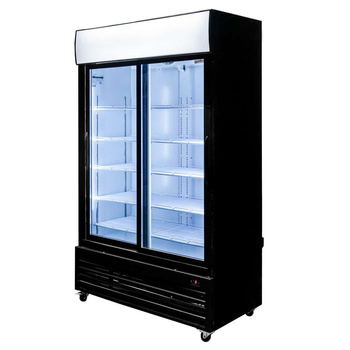 Witryna chłodnicza 2-drzwiowa 706L Mega-M RICO i112 oświetlenie LED podświetlany górny plafon reklamowy drzwi przesuwne