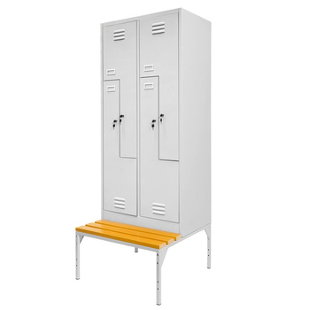 Szafka ubraniowa BHP na podstawie z ławeczką Mega-M pracownicza 4-drzwiowa typ "L" S-80 cm szara